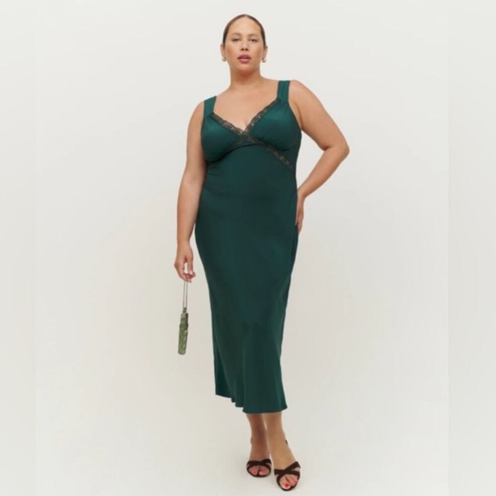 Reformation Provence Silk Dress in Emerald Green Size 1X